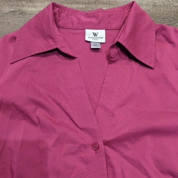 Worthington Pink Button Down Blouse with Cuffed Sleeves Size 12 - Picture 3 of 8